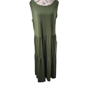 Zenana Monterey Ash Olive Sleeveless Tiered Midi Dress Size 3X | Stretch